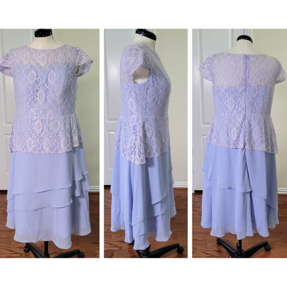 LT LanTing Mother Bride Dress Sz L Lilac Lace Chiffon Layered Wedding Guest